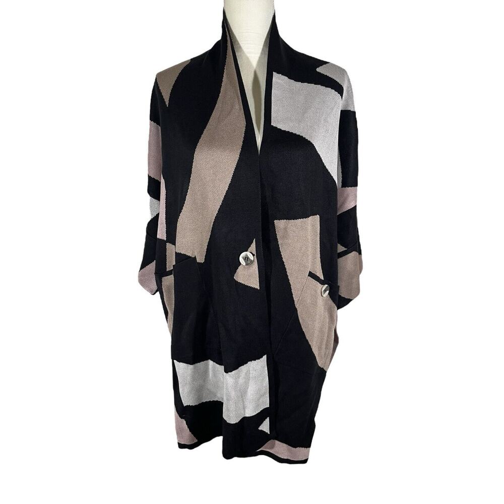 MarlaWynne Kimono Cardigan Sweater Long Button Front Pocket Side Slit Size XS